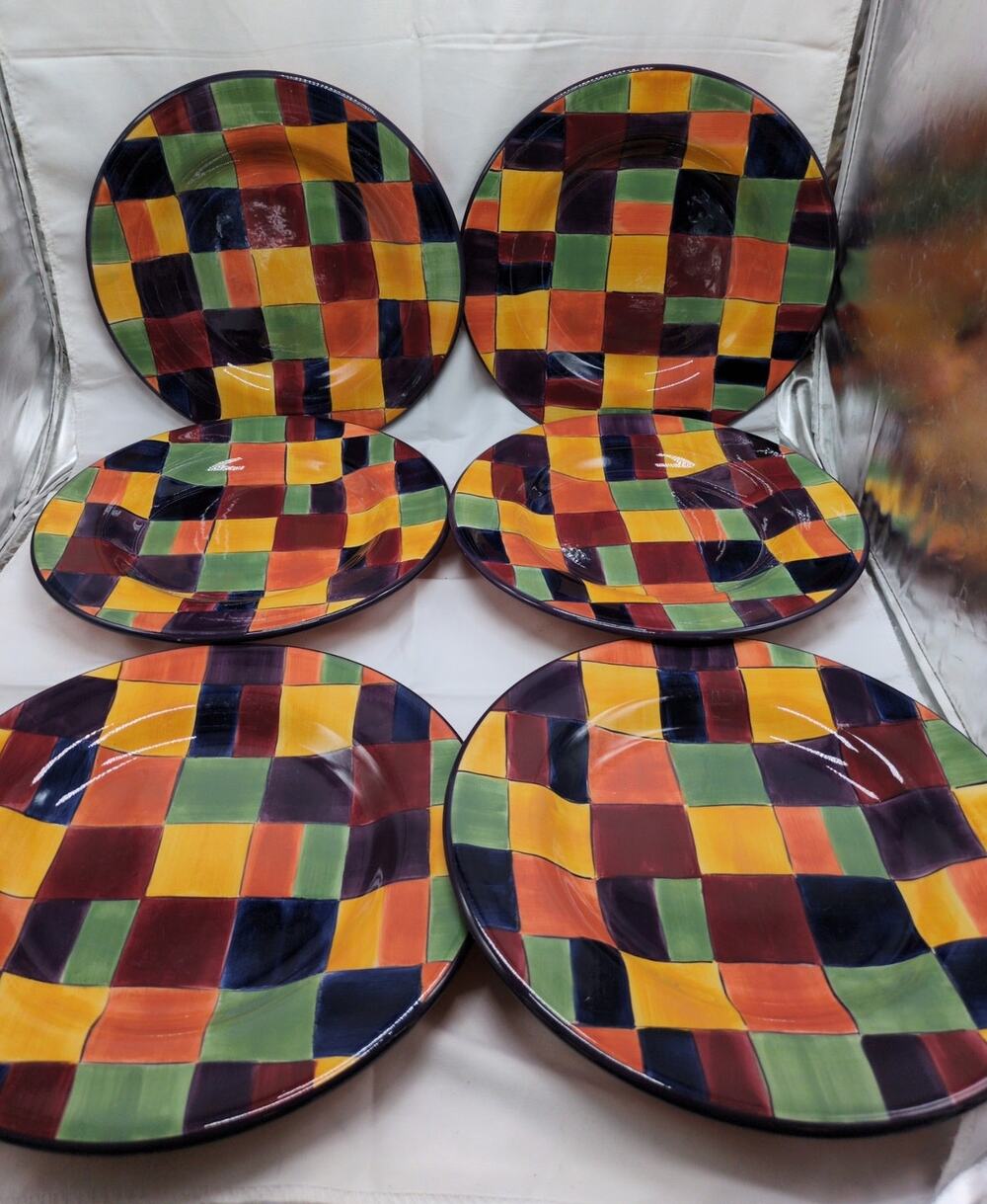 Set of 6 Tabletops Gallery Caracas Dinner Plates Hand Painted Multicolor 11.25in